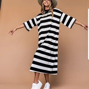 Dressed in LALA Original Ozzy Black and White Striped dress Small SOLD OUT